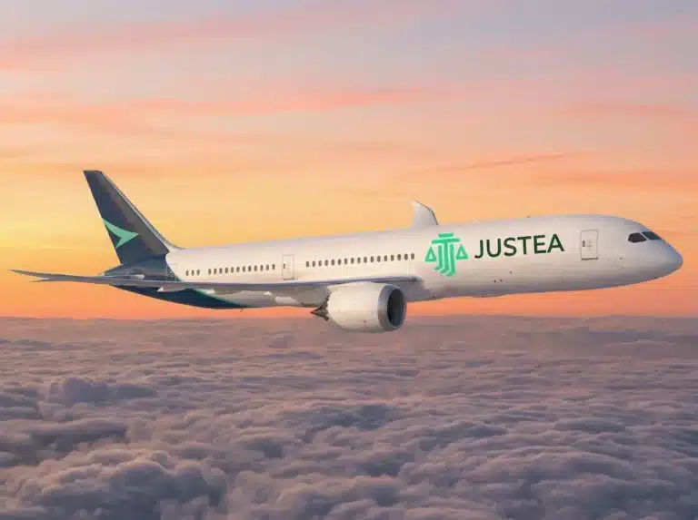 Abogados especializados en reclamar indemnización por vuelo: avión comercial volando al atardecer