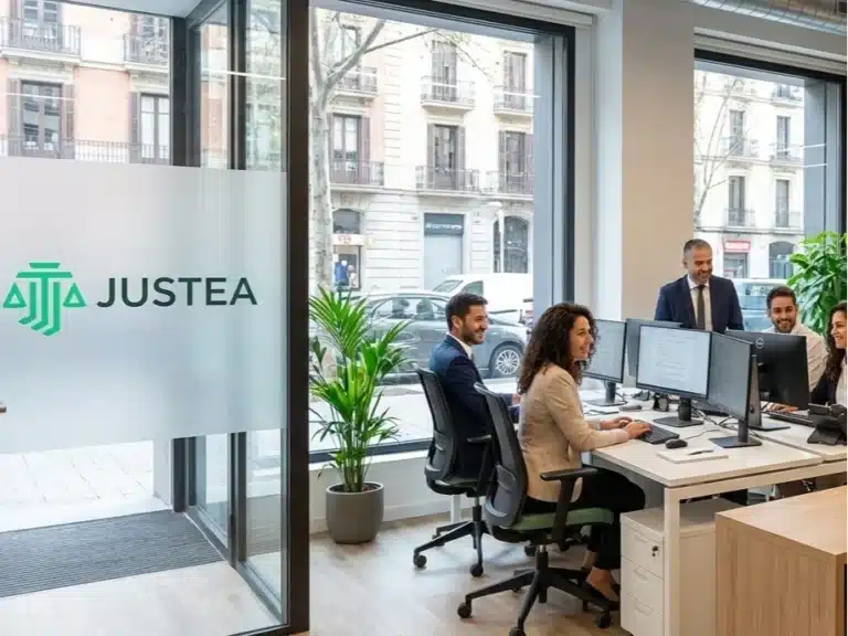 Despacho abogados reclamaciones: equipo de Justea trabajando en las modernas oficinas del despacho, especializados en brecha de género, vuelos y revolving